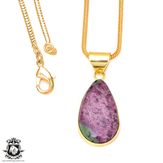 Ruby Zoisite Pendant Necklaces & Free 3mm Italian 925 Sterling Silver Chain Gph96