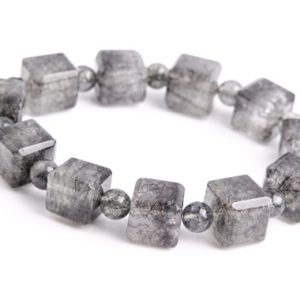 Shop Rutilated Quartz Bracelets! 22 Pcs – 11-12MM Black Rutilated Quartz Bracelet Grade A+ Genuine Natural Beveled Edge Faceted Cube Gemstone Beads (117893h-3984) | Natural genuine Rutilated Quartz bracelets. Buy crystal jewelry, handmade handcrafted artisan jewelry for women.  Unique handmade gift ideas. #jewelry #beadedbracelets #beadedjewelry #gift #shopping #handmadejewelry #fashion #style #product #bracelets #affiliate #ad