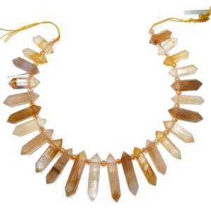 Shop Rutilated Quartz Faceted Beads! Golden Rutilated Quartz Graduated Top Drill Points Beads 25-50mm 15.5" Strand | Natural genuine faceted Rutilated Quartz beads for beading and jewelry making.  #jewelry #beads #beadedjewelry #diyjewelry #jewelrymaking #beadstore #beading #affiliate #ad