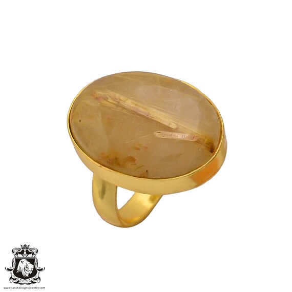 Size 6.5 - Size 8 Rutile Quartz  Ring Meditation Ring 24k Gold Ring Gpr313