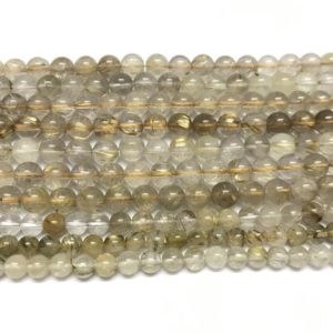 Shop Rutilated Quartz Round Beads! Special Offer Genuine Gold Rutilated Quartz 6mm – 8mm Round Natural Golden Hair Quartz Beads 15 inch Grade AB | Natural genuine round Rutilated Quartz beads for beading and jewelry making.  #jewelry #beads #beadedjewelry #diyjewelry #jewelrymaking #beadstore #beading #affiliate #ad