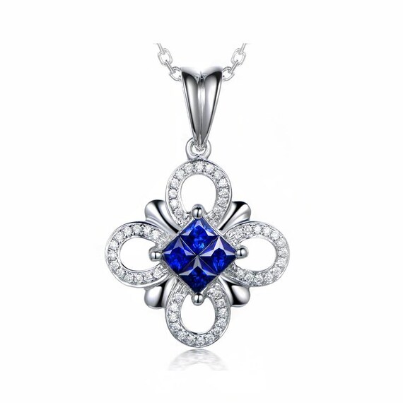 Sapphire Pendant Necklace .real Genuine Real Sapphire=0.50 Carat Set With Diamond In 14k Gold  Free Shipping In The Usa