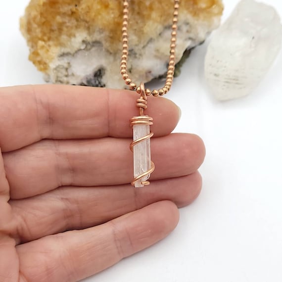 Scolecite Necklace, Copper Wire Wrapped Scolecite Pendant, Scolecite Jewelry