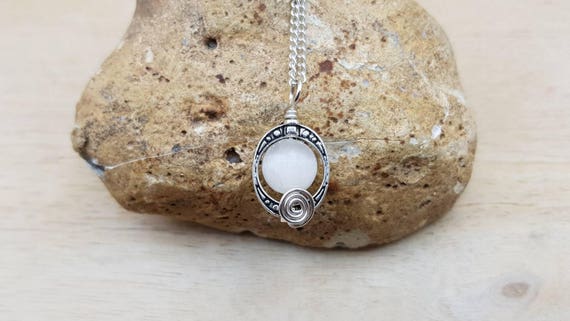 Small Selenite Pendant. Crystal Reiki Jewelry Uk. Silver Plated Oval Frame Necklace. Wire Wrap Pendant. Empowered Crystals