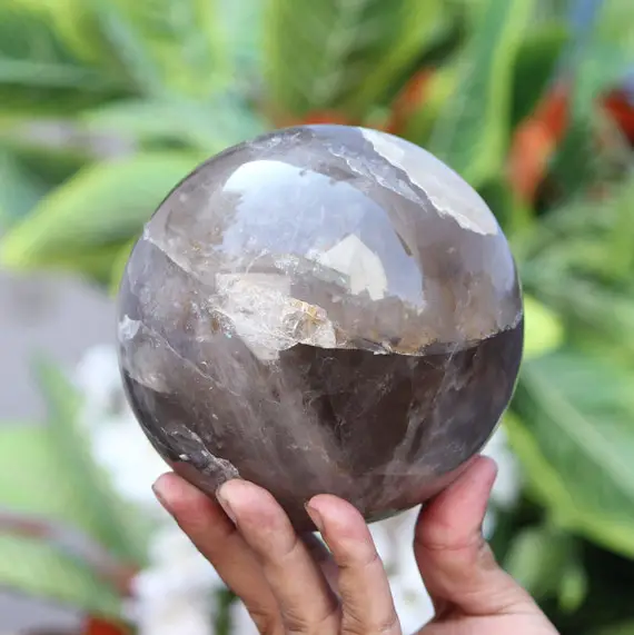 A+ Large 125mm Natural Smoky Quartz Stone Sphere Crystal Healing Aura Reiki Crystal Meditation Sphere Ball
