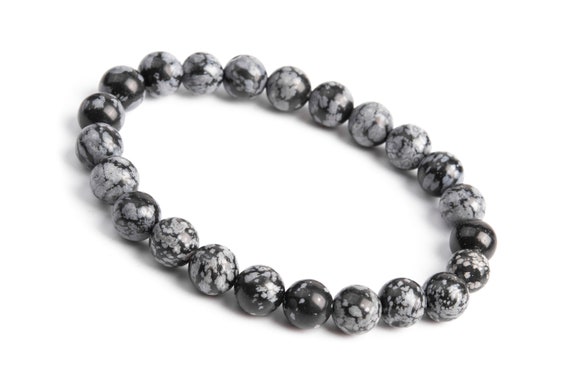 Genuine Natural Snowflake Obsidian Gemstone Beads 8mm Black & Gray Round Aaa Quality Bracelet (106600h-2015)