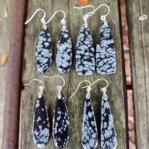 Snowflake obsidian earrings. Available in sterling silver only | Natural genuine Snowflake Obsidian earrings. Buy crystal jewelry, handmade handcrafted artisan jewelry for women.  Unique handmade gift ideas. #jewelry #beadedearrings #beadedjewelry #gift #shopping #handmadejewelry #fashion #style #product #earrings #affiliate #ad