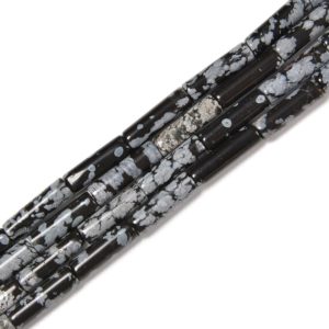 Natural Snowflake Obsidian Cylinder Tube Beads Size 4x13mm 15.5'' Strand | Natural genuine other-shape Gemstone beads for beading and jewelry making.  #jewelry #beads #beadedjewelry #diyjewelry #jewelrymaking #beadstore #beading #affiliate #ad