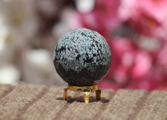 Natural 60mm Black Snowflake Obsidian Healing Crystal Stone Metaphysical Sphere Ball