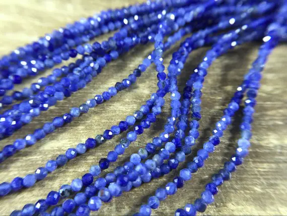 2mm Faceted Sodalite Beads Micro Faceted Round Blue Sodalite Beads Tiny Gemstone Beads Supplies Jewelry Beads 15.5" Full Strand