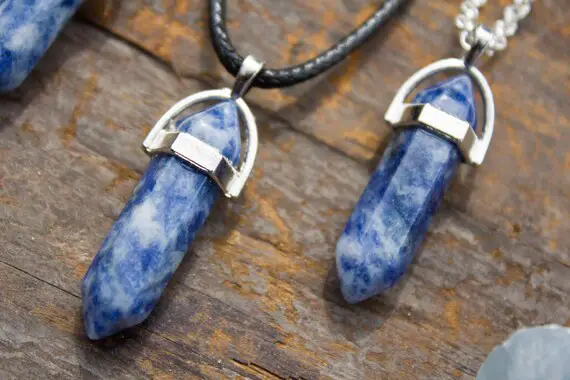 Sodalite Necklace Polished Sodalite Pendant Silver Jewellery Natural Crystal Healing Zodiac Birthday Gift May Taurus Gemini