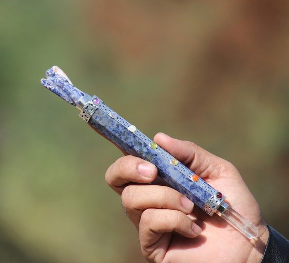 Blue Sodalite Angel | Natural 7 Chakra Stone Wand | Reiki Healing Crystal 8 Faceted Gemstone | Wand Stick