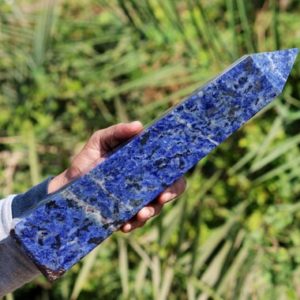 Shop Sodalite Points & Wands! 350MM 4 Faceted Blue Sodalite Stone Healing Chakra, Sodalite Tower Metaphysical Stone Obelisk Tower | Natural genuine stones & crystals in various shapes & sizes. Buy raw cut, tumbled, or polished gemstones for making jewelry or crystal healing energy vibration raising reiki stones. #crystals #gemstones #crystalhealing #crystalsandgemstones #energyhealing #affiliate #ad