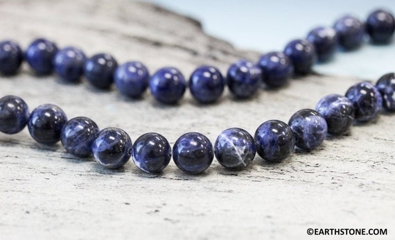 M/ Sodalite 10mm Smooth Round Beads. 15.5" Strand. Natural Dark Blue Gemstone Beads For Jewelry Making