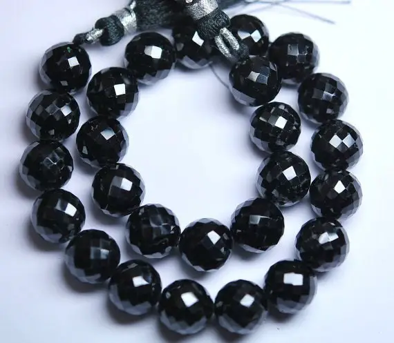 8 Inches Strand, Natural Black Spinel Faceted Rondelles. Size 9-10mm