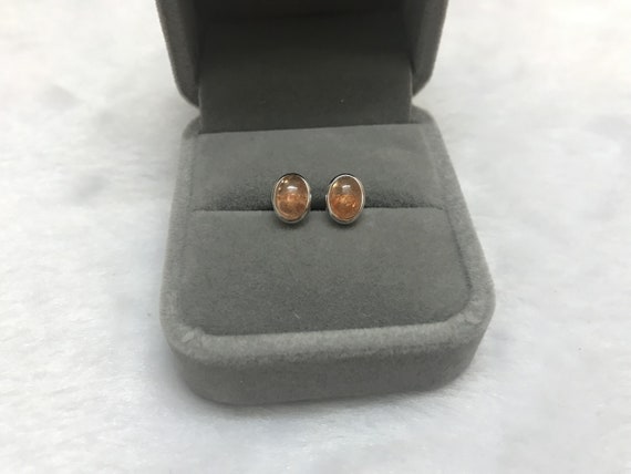Natural 7x8mm Oval Orange Sunstone Genuine Gemstone Earrings ---1 Pair (2pcs)