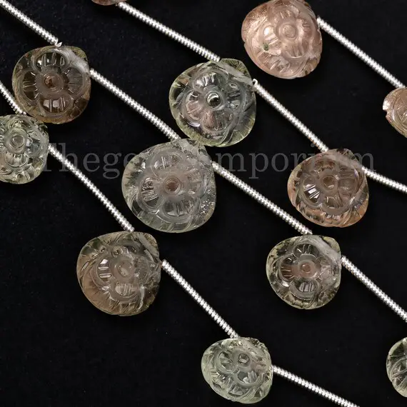 5 Pieces Oregon Sunstone Heart Briolette, 8-11mm, Oregon Sunstone Carving Beads, Oregon Sunstone Heart Beads,  Flower Carving Beads