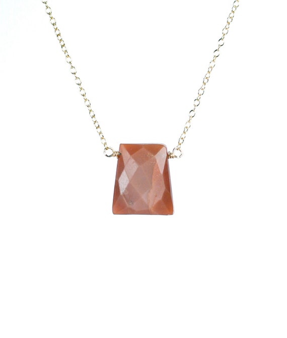 Sunstone Necklace, Orange Crystal Necklace, Geometric Necklace, Healing Stone Pendant Necklace, Feldspar Necklace