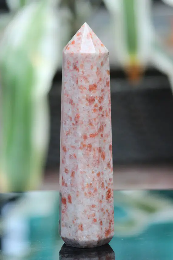 Large 200mm Orange Sunstone | Healing Chakra | Crystal Meditation | Decorative Piece |aura Reiki Obelisk Tower 8 Faceted