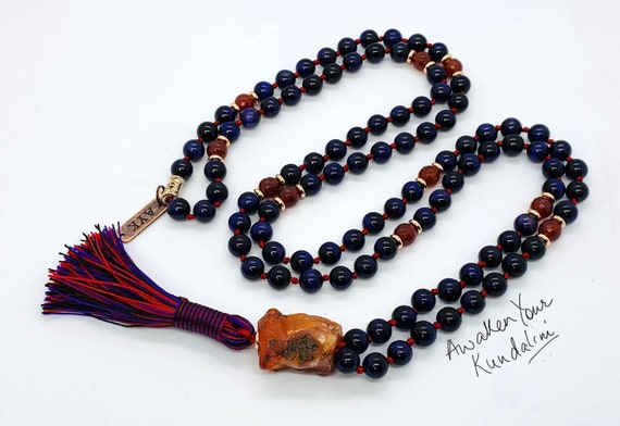 Purple Tiger's Eye Necklace || Tigereye Knotted Mala Beads || 108 Beads