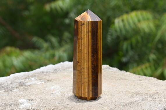 High Quality 115mm 8 Faceted Tiger Eye Healing Chakra Power Aura Meditation Pointed Obelisk Tower