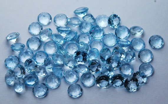 10 Pcs,natural Sky Blue Topaz Faceted Coins Shaped,loose Stones, Size Variations,