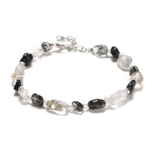 Black Tourmalinated Quartz Bracelet Silver Plated Clasp Approx 5-8mm 7.5" Length | Natural genuine Tourmalinated Quartz bracelets. Buy crystal jewelry, handmade handcrafted artisan jewelry for women.  Unique handmade gift ideas. #jewelry #beadedbracelets #beadedjewelry #gift #shopping #handmadejewelry #fashion #style #product #bracelets #affiliate #ad