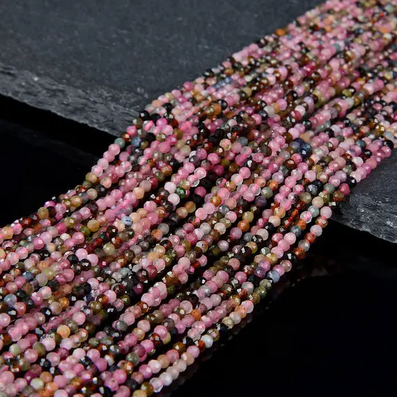 2mm Tourmaline Gemstone Natural Grade Aa Micro Faceted Round Beads 15.5 Inch Full Strand (80008867-p13)