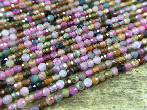 2mm Micro Faceted Tourmaline Beads Multi Color Tourmaline Beads Tiny Small Tourmaline Crystal Gemstone Beads Jewelry Beads 15.5" Full Strand