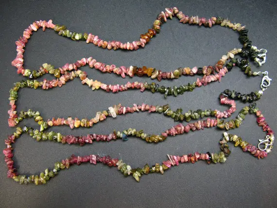 Set Of Three Natural Multicolor Tourmaline Free Form Bead Necklace From Brazil  - 18'' Each
