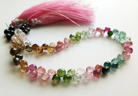 4.5-5mm Multi Tourmaline Faceted Onion Beads, Natural Multi Tourmaline Faceted Onions, Multi Tourmaline For Necklace (4in To 8in Options)