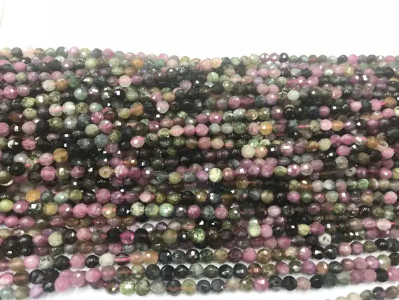 Faceted Multicolour Tourmaline 4mm Flat Round Cut Grade A Natural Coin  Loose Beads 15 Inch Jewelry Bracelet Necklace Material Supply