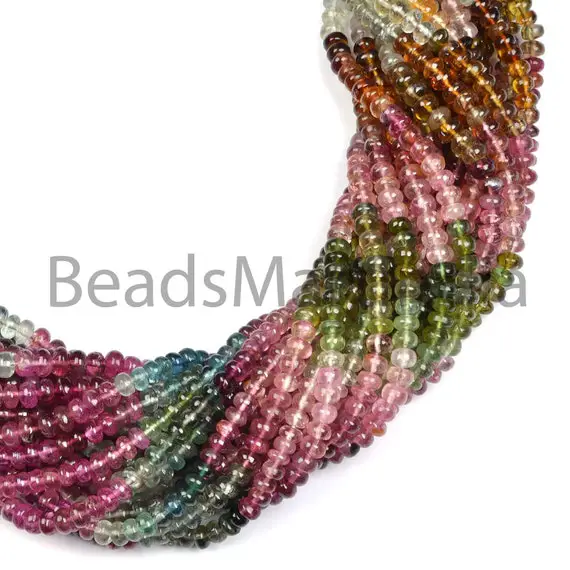 Multi Tourmaline Plain Rondelle Beads, Multi Tourmaline Smooth Beads, Rondelle (4-5mm) Plain Beads, Multi Tourmaline Rondelle Beads