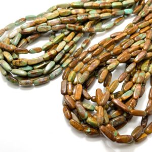 Shop Turquoise Chip & Nugget Beads! Natural Arizona Turquoise, Brown Green Genuine Kingman Turquoise Smooth Stich Teeth Rectangle Chips Loose Gemstone Beads – PGS354 | Natural genuine chip Turquoise beads for beading and jewelry making.  #jewelry #beads #beadedjewelry #diyjewelry #jewelrymaking #beadstore #beading #affiliate #ad