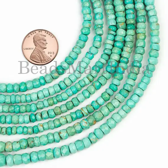 Turquoise Beads, Turquoise Faceted Beads, Turquoise Rondelle Beads, Turquoise Faceted Rondelle Beads, Turquoise Gemstone Beads 3-3.5 Mm