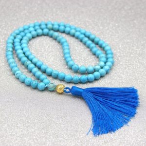 Turquoise Mala Necklace Blue Magnisite 108 Mala Beads Buddhist Prayer Beads Meditation Yoga Healing Jewelry Gemstone Tassel Necklace Gift | Natural genuine Gemstone necklaces. Buy crystal jewelry, handmade handcrafted artisan jewelry for women.  Unique handmade gift ideas. #jewelry #beadednecklaces #beadedjewelry #gift #shopping #handmadejewelry #fashion #style #product #necklaces #affiliate #ad