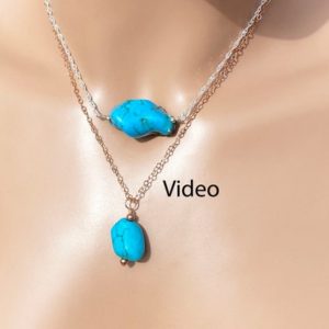 Shop Turquoise Necklaces! Raw Sleeping Beauty Turquoise Necklace / Picture of 30 Stone Choices / 14K Gold Filled / 14K Rose Gold Filled/ Sterling Silver December | Natural genuine Turquoise necklaces. Buy crystal jewelry, handmade handcrafted artisan jewelry for women.  Unique handmade gift ideas. #jewelry #beadednecklaces #beadedjewelry #gift #shopping #handmadejewelry #fashion #style #product #necklaces #affiliate #ad