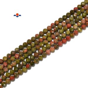 Shop Unakite Faceted Beads! Natural Unakite Faceted Round Beads Size 2mm 3mm 4mm 15.5'' Strand | Natural genuine faceted Unakite beads for beading and jewelry making.  #jewelry #beads #beadedjewelry #diyjewelry #jewelrymaking #beadstore #beading #affiliate #ad