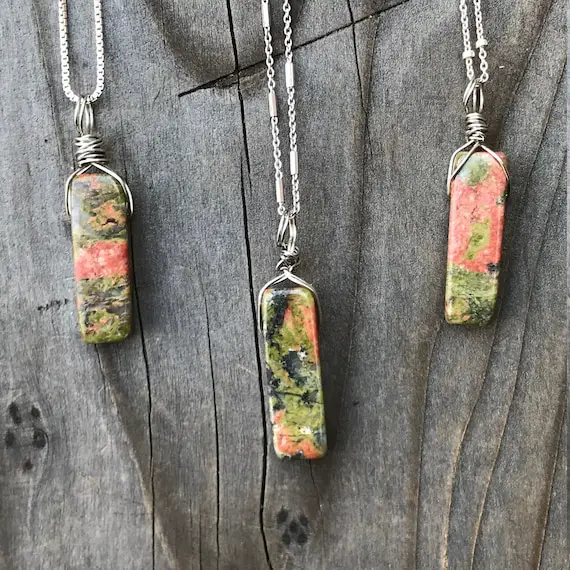 Unakite; Unakite Pendant; Unakite Necklace; Dainty Unakite Crystal; Unakite Jewelry; Chakra Jewelry; Sterling Silver