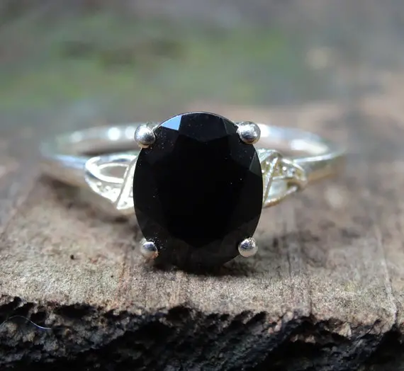 925 - 2.9ctw Black Tourmaline Ring Size 10, Natural, Faceted Black Tourmaline Solitaire Ring, Black Stone Ring, Oval Gemstone Ring, Ring 10