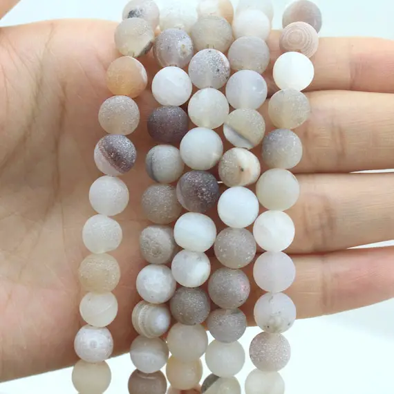 8mm Frosted Gray White Agate Beads,round Agate Gemstone Beads, Loose Round Beads For Jewelry Bracelet Necklace--48 Pcs-15inches--eb387