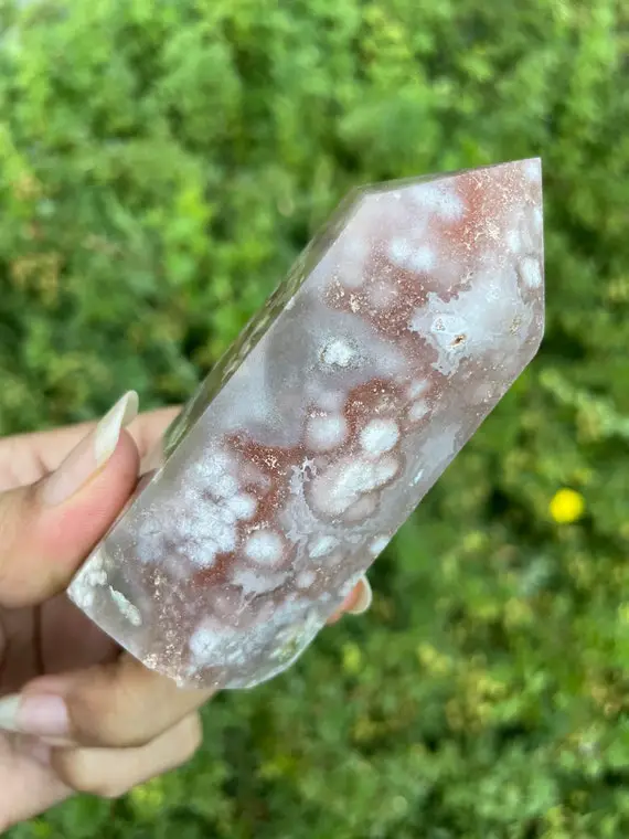 Cherry Flower Agate Point (#35) Pink Flower Agate Crystal Tower, Purple Flower Agate Stone, Gemstone Crystal Point