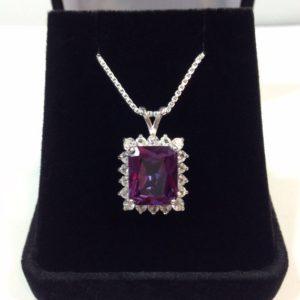 Shop Alexandrite Pendants! Gorgeous 7ct Emerald Cut Alexandrite Sterling Silver Solitaire Pendant Necklace Color Change Alexandrite Necklace large June Birthstone Gif | Natural genuine Alexandrite pendants. Buy crystal jewelry, handmade handcrafted artisan jewelry for women.  Unique handmade gift ideas. #jewelry #beadedpendants #beadedjewelry #gift #shopping #handmadejewelry #fashion #style #product #pendants #affiliate #ad