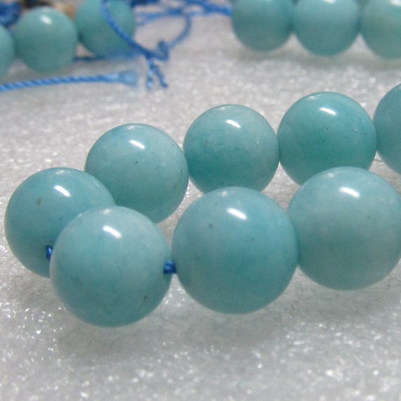 Amazonite Beads 9mm Aqua Blue/green Swirled Peruvian Amazonite Smooth Beads -  8 Inch Strand