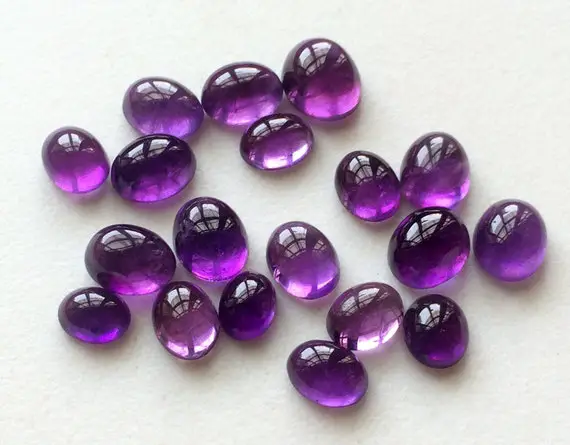 6x8mm - 8x10mm Amethyst Oval Plain Cabochons, Amethyst Oval Flat Back Cabochons For Jewelry, 5 Pieces Loose Amethyst Stones - Krs251
