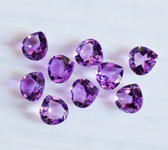 Purple Amethyst Faceted Gemstone Natural 4x4 Mm To 15x15 Mm Heart Shape Polished Gemstones Lot For Earring Ring Pendant And Jewelry Making