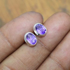 Amethyst 925 Sterling Silver Faceted Purple Amethyst Jewelry Stud Earring ~ Gift For Her | Natural genuine Array jewelry. Buy crystal jewelry, handmade handcrafted artisan jewelry for women.  Unique handmade gift ideas. #jewelry #beadedjewelry #beadedjewelry #gift #shopping #handmadejewelry #fashion #style #product #jewelry #affiliate #ad