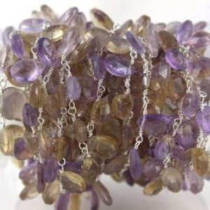 Shop Ametrine Beads! Sterling Silver Rosary Chain,Ametrine Rosary Chain,Ametrine Wire Wrapped 5-8mm Beads,Ametrine Rosary Beaded Chain,Gemstone,Sold Per Foot | Natural genuine beads Ametrine beads for beading and jewelry making.  #jewelry #beads #beadedjewelry #diyjewelry #jewelrymaking #beadstore #beading #affiliate #ad