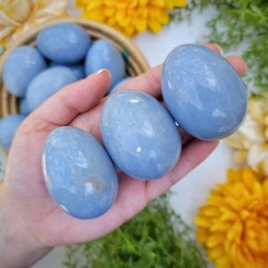 Angelite Egg – Throat Chakra – No. 17 | Natural genuine stones & crystals in various shapes & sizes. Buy raw cut, tumbled, or polished gemstones for making jewelry or crystal healing energy vibration raising reiki stones. #crystals #gemstones #crystalhealing #crystalsandgemstones #energyhealing #affiliate #ad
