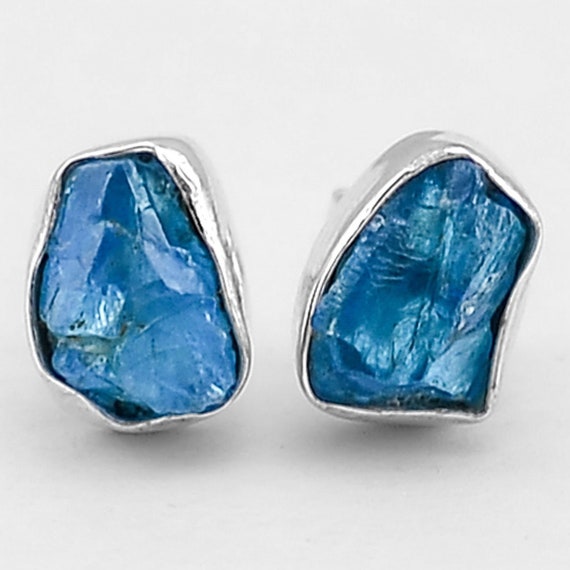 Very Beautiful Neon Blue Apatite Earrings, 925 Silver